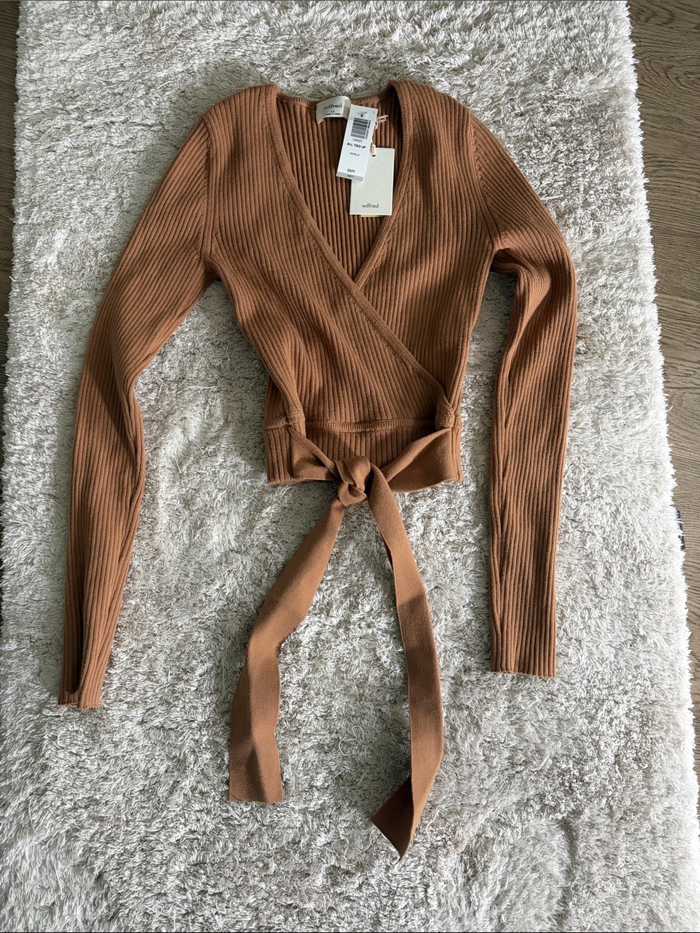 Aritzia tie front wrap tan sweater. XS
